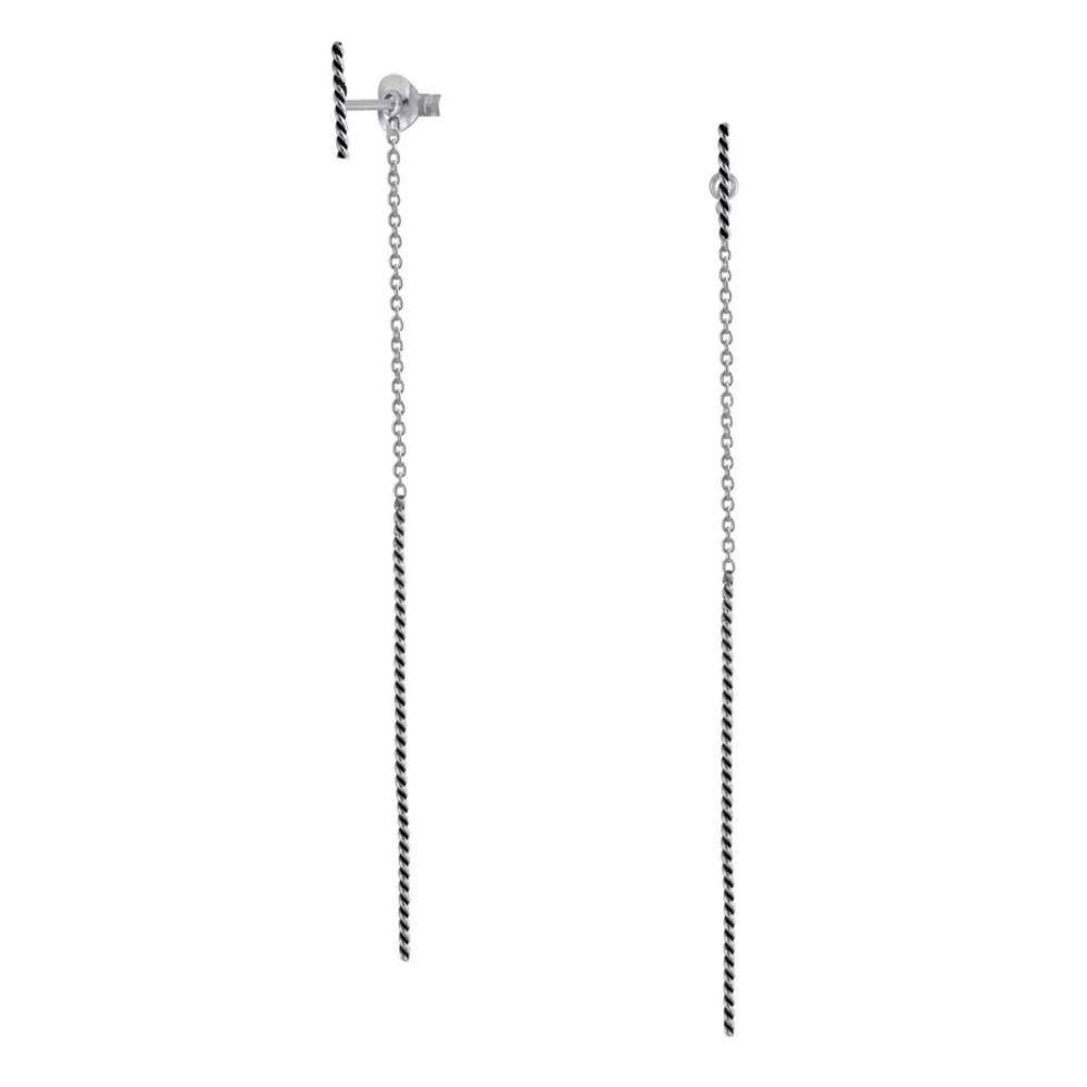 925 Sterling Silver Twisted Bar Studs Dangling Bar